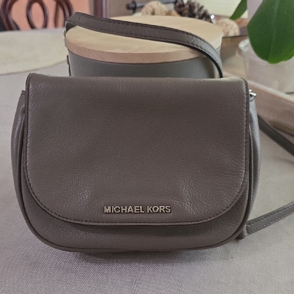 Michael Kors Gray Structured Crossbody Bag with Silver Metal